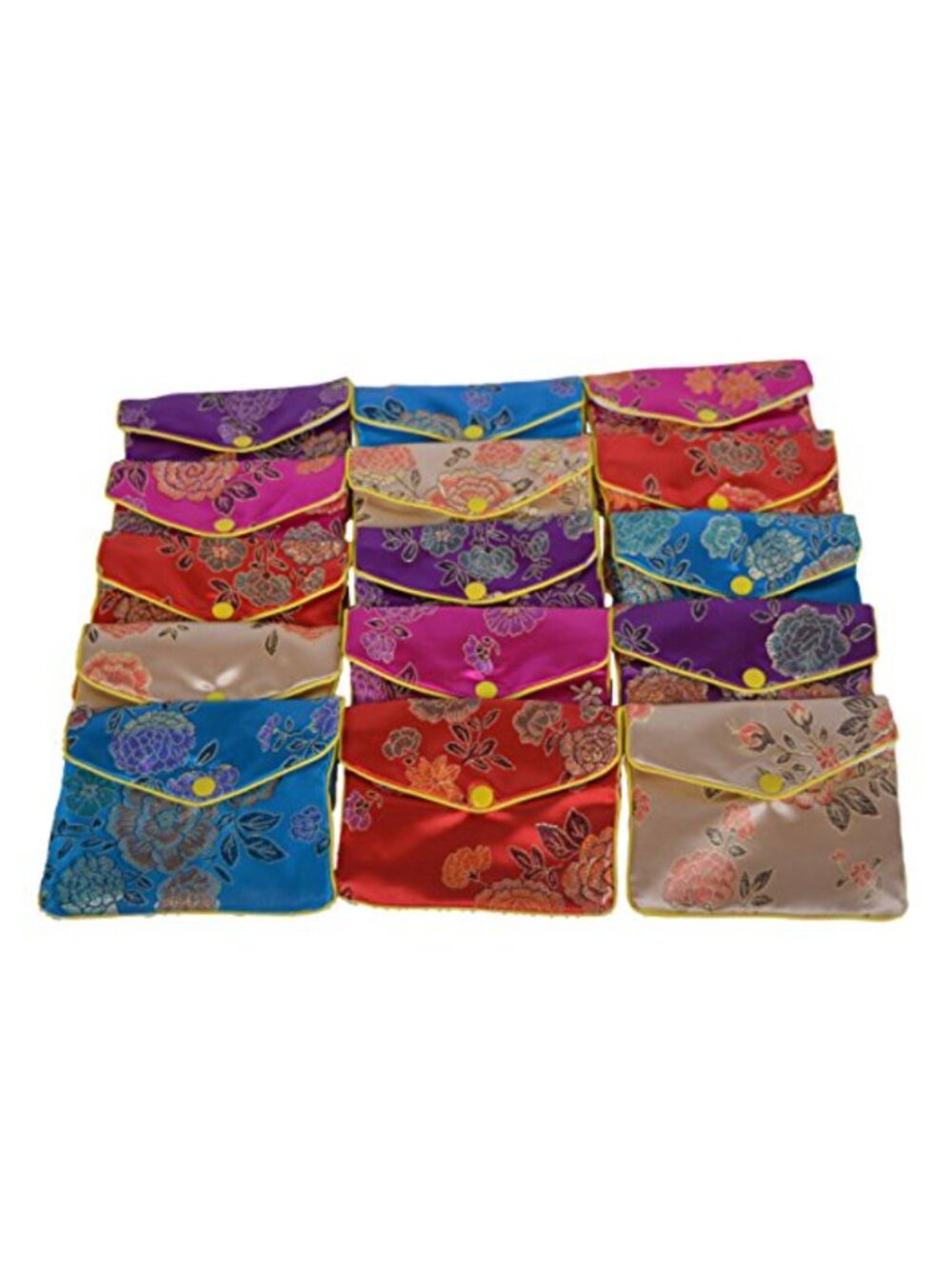 15 Pack Chinese Silk Brocade Embroidered Jewelry Pouch Gift Bags Large